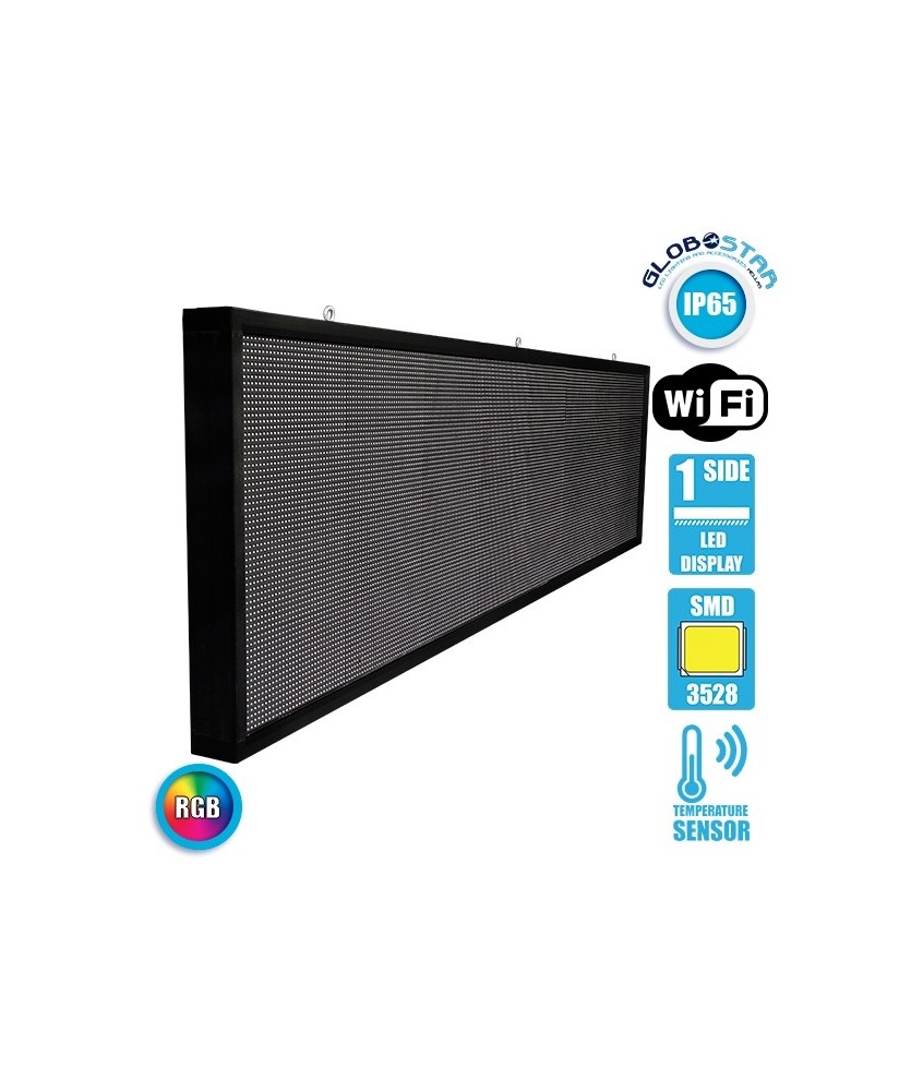 GLOBOSTAR® DISPLAY 90295 Κυλιόμενη Ψηφιακή Επιγραφή P10 Μονής Όψης LED AC 220-240V Αδιάβροχο IP65 RGBW - WiFi Control μέσω FK APP - Αισθητήρας Θερμοκρασίας & Υγρασίας - Μ264 x Π9 x Υ72cm - 2 Χρόνια Εγγύηση